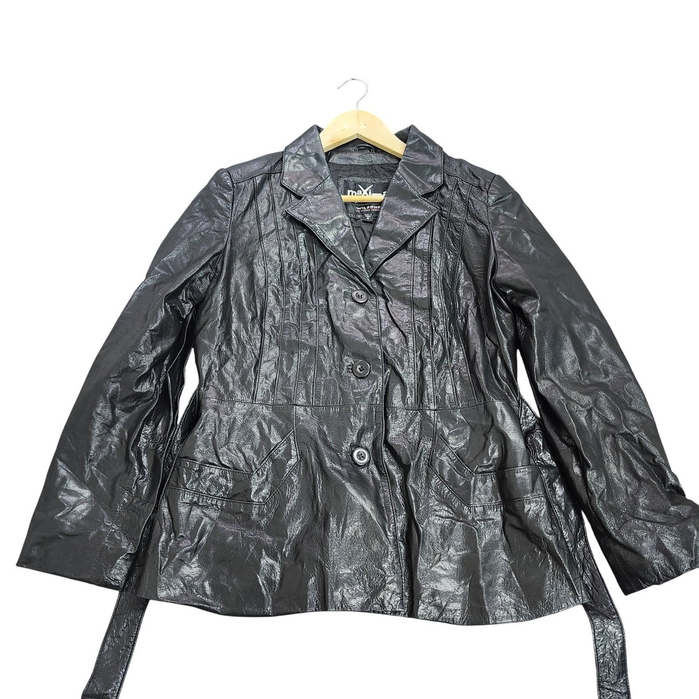 Wilsons Leather Maxima Jacket Womens Medium Black Leather Belted Button Lined